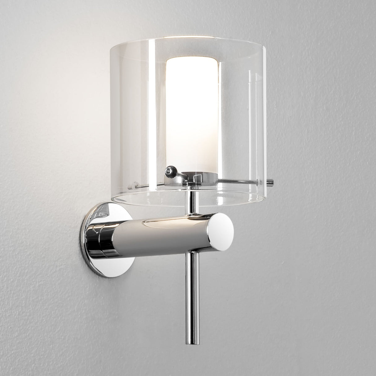 Arezzo Polished Chrome and Glass Bathroom Wall Light - IP44 Rated