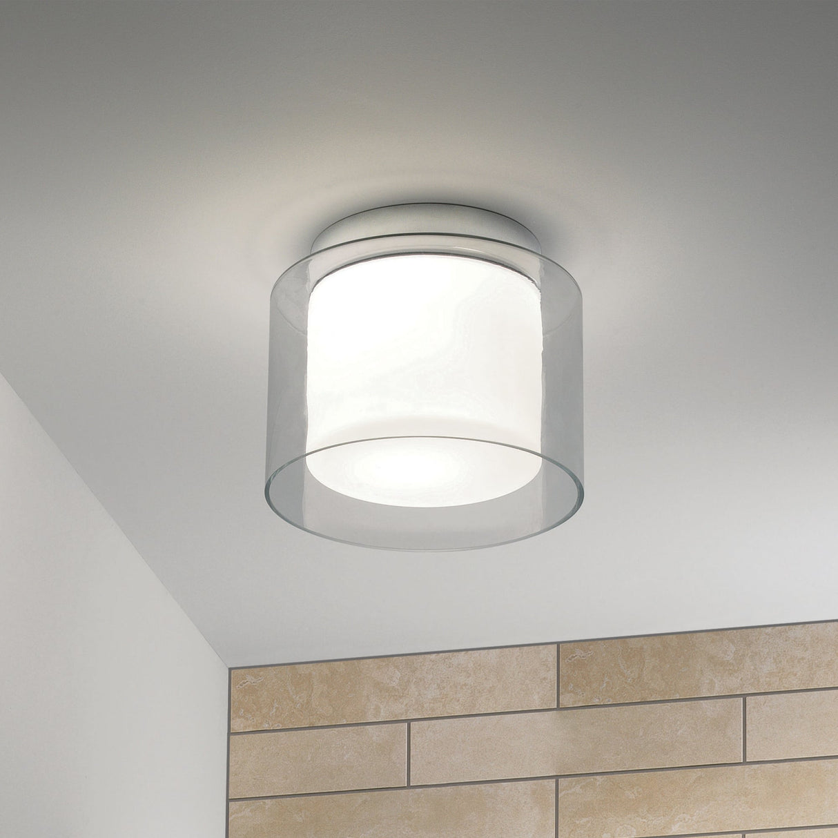 Arezzo Elegance: Frosted and Clear Glass Bathroom Ceiling Light