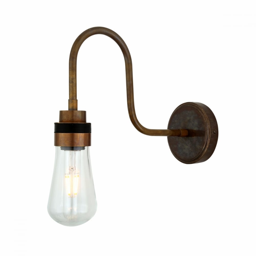 Vintage Industrial Swan Neck Wall Light in Antique Brass