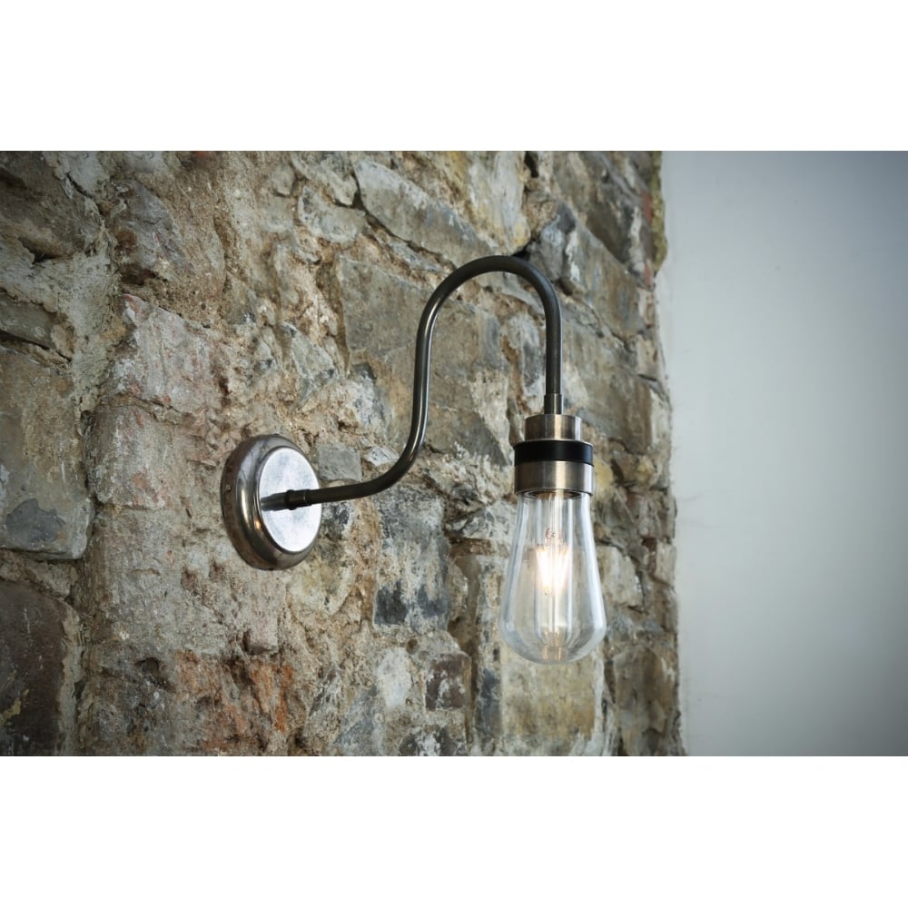 Vintage Industrial Swan Neck Wall Light in Antique Brass