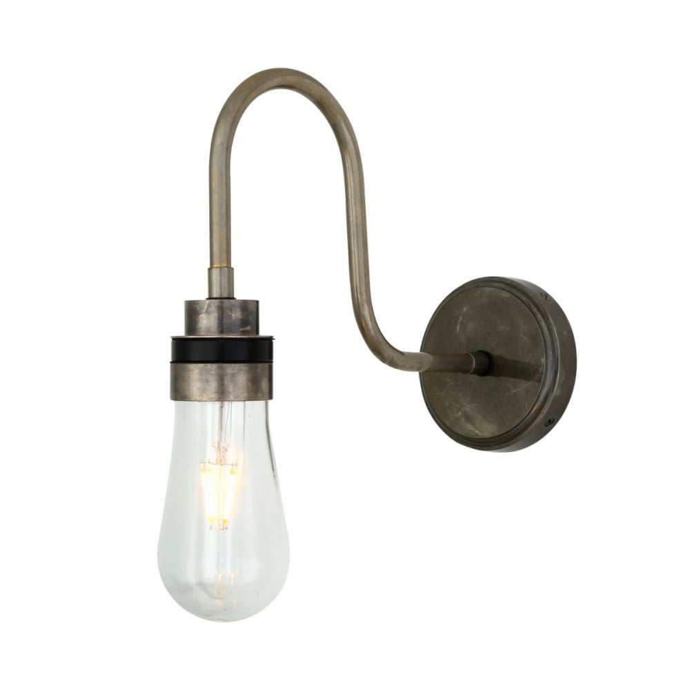 Vintage Industrial Swan Neck Wall Light in Antique Brass