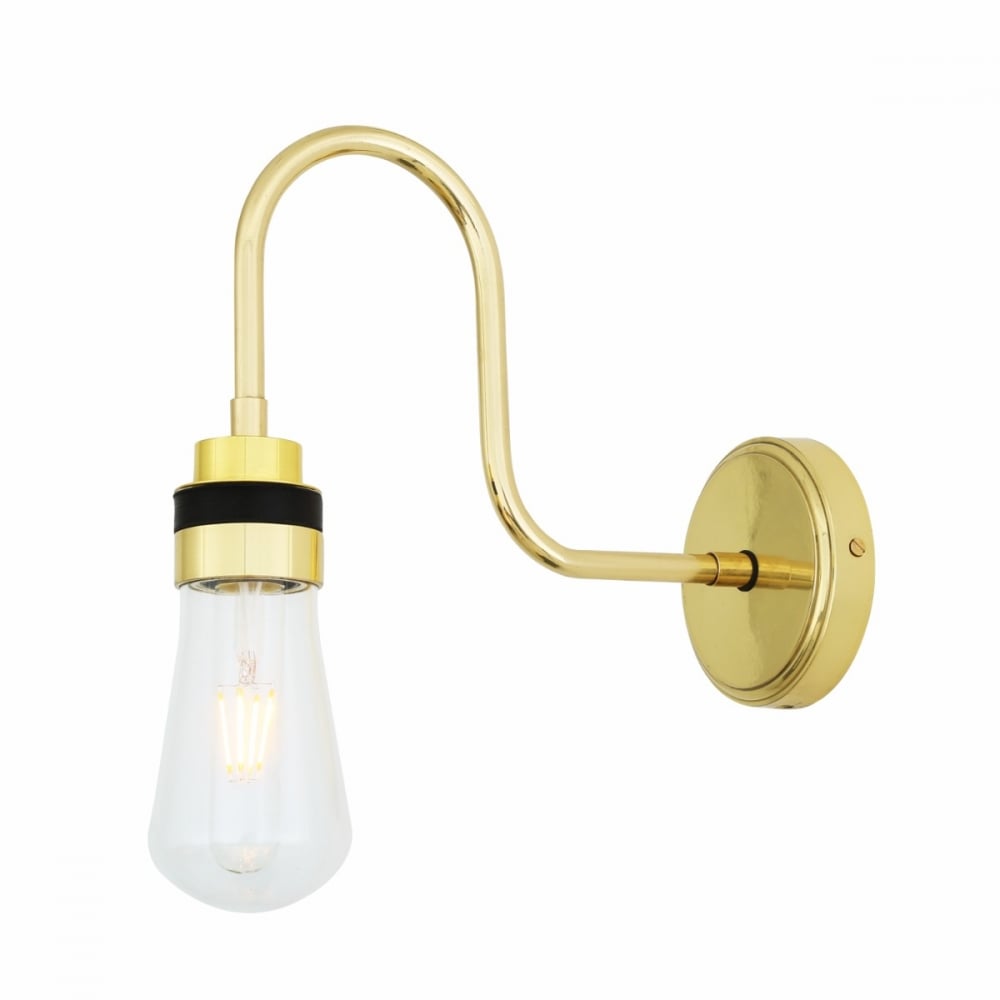 Vintage Industrial Swan Neck Wall Light in Antique Brass