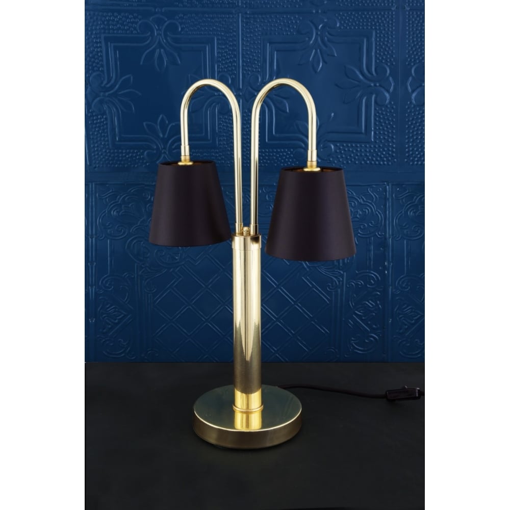 Elegant Uppsala Twin Arm Table Lamp in Antique Brass
