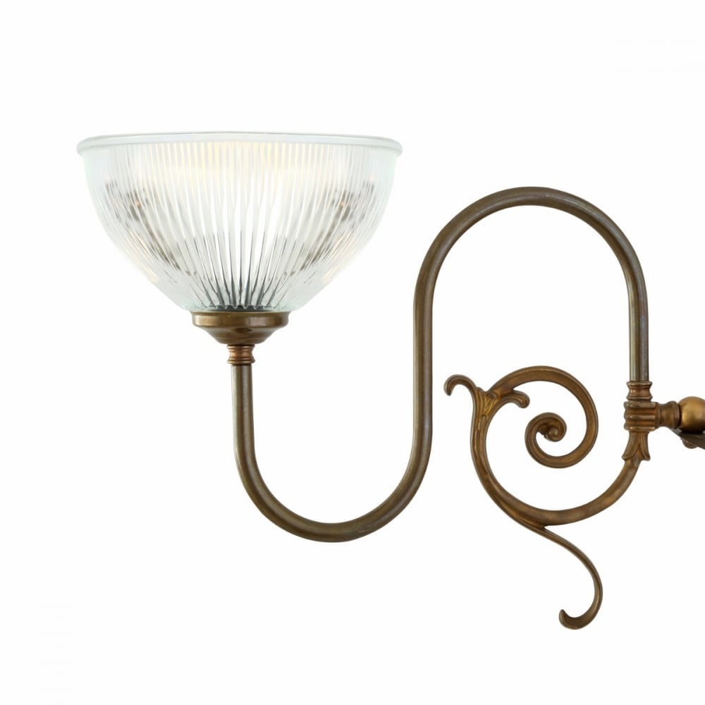 Elegant Padang Antique Brass 3-Arm Chandelier with Holophane Glass Shades