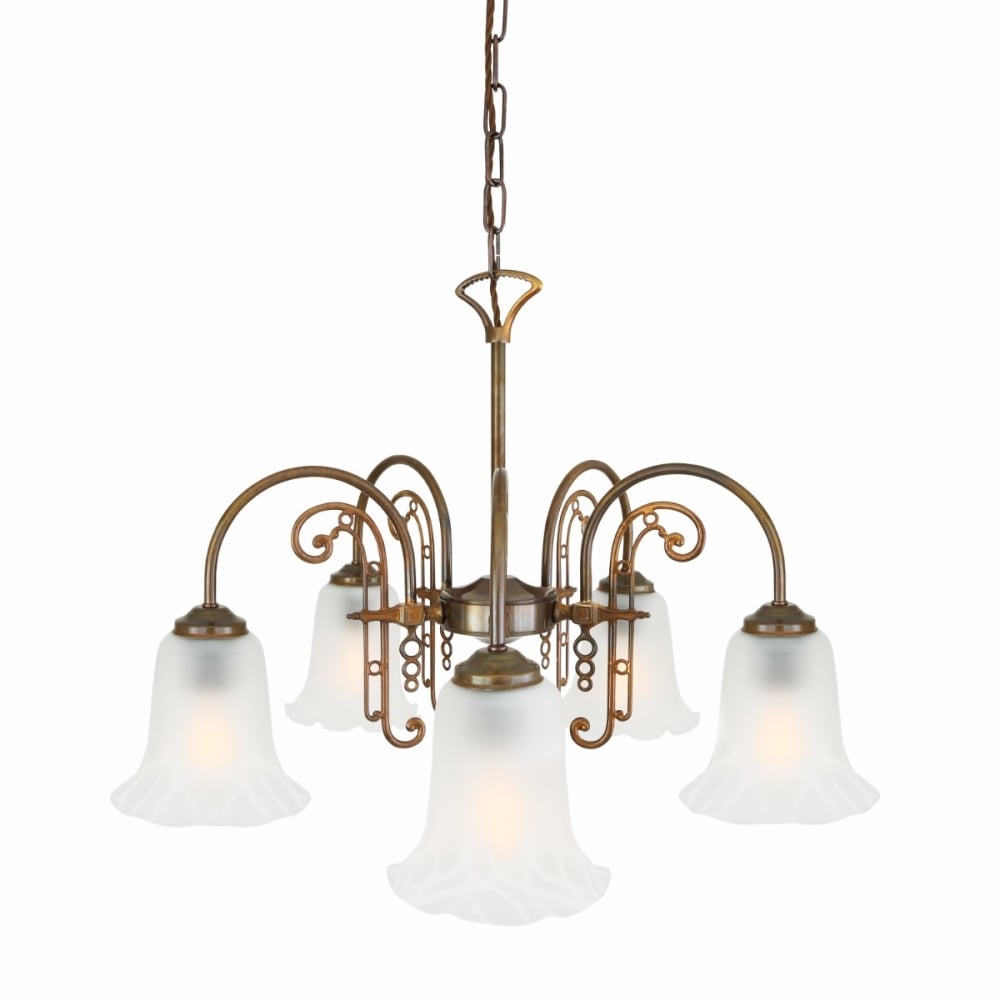 Elegant Medan Brass Chandelier with Opal Etched Glass Shades