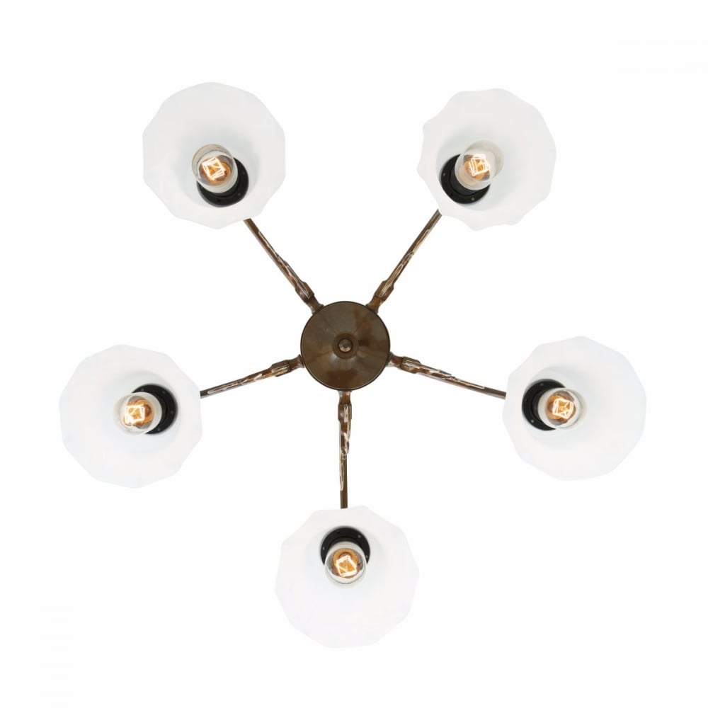 Elegant Medan Brass Chandelier with Opal Etched Glass Shades