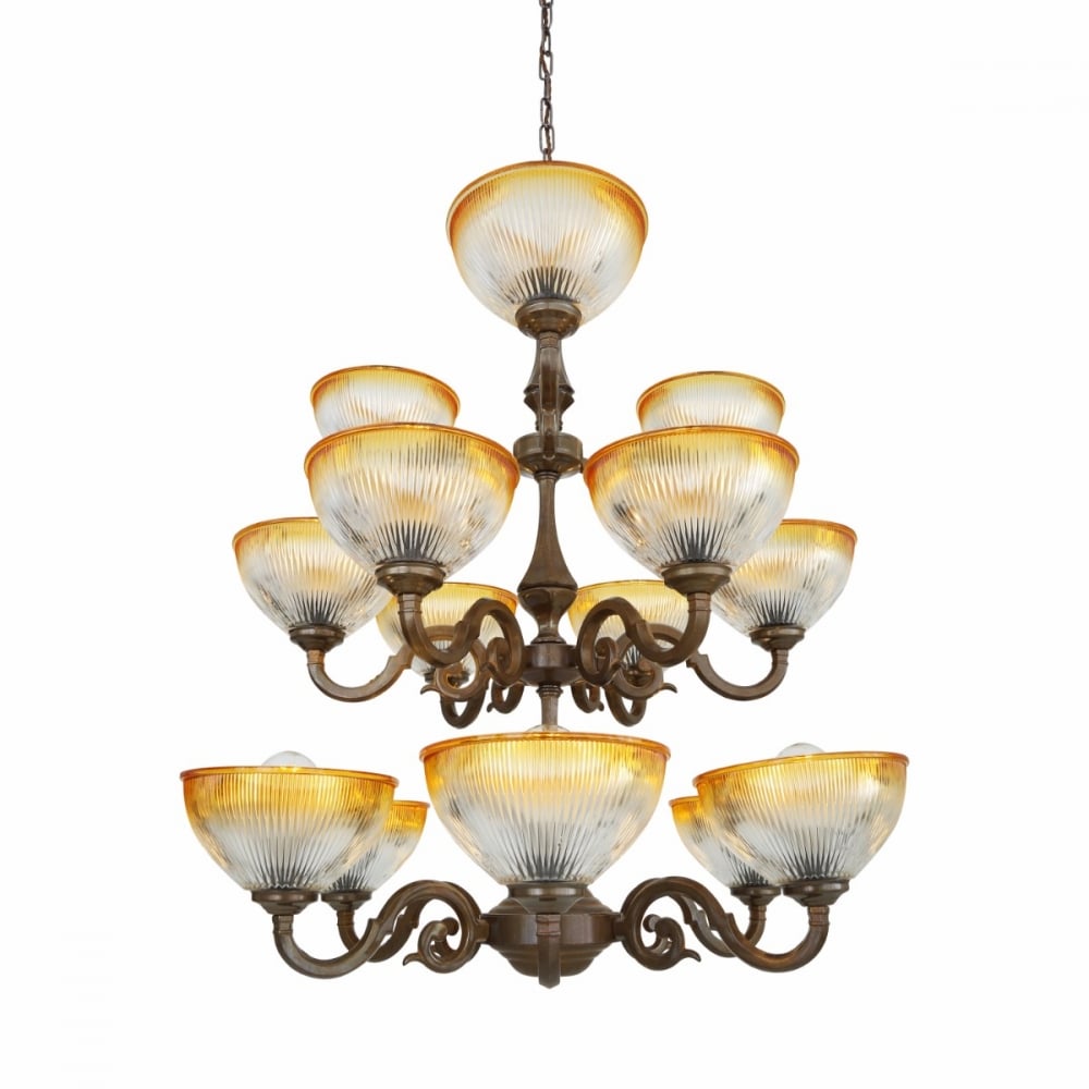 Tawau Vintage Brass and Glass Swirl Chandelier Luminaire
