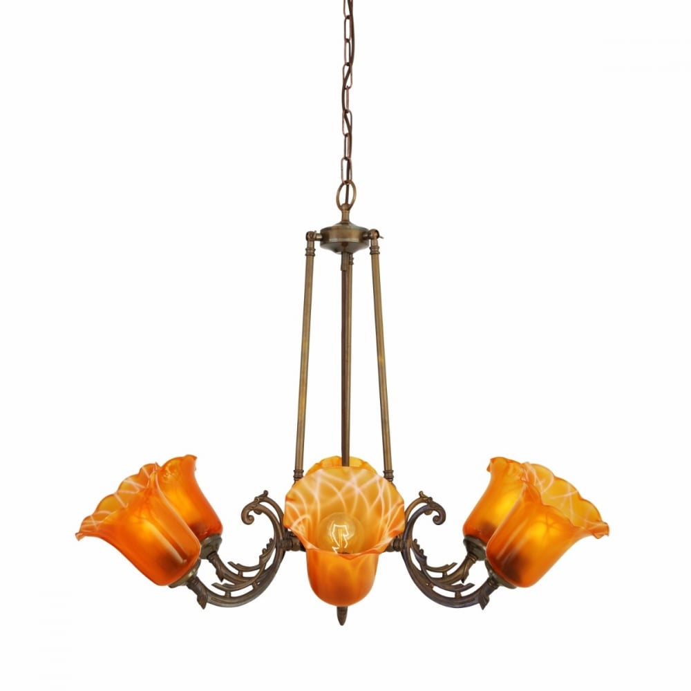 Ashbourne Vintage Swirl Arm Floral Glass Shade Chandelier