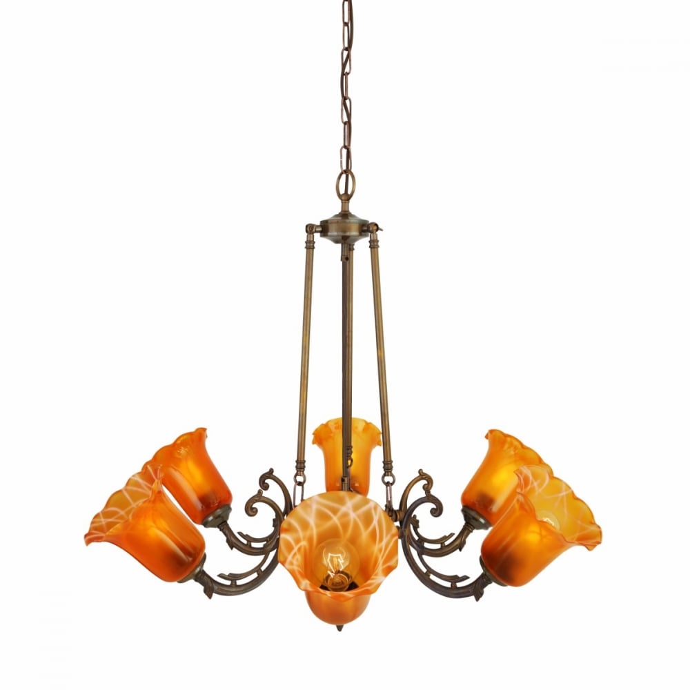 Ashbourne Vintage Swirl Arm Floral Glass Shade Chandelier