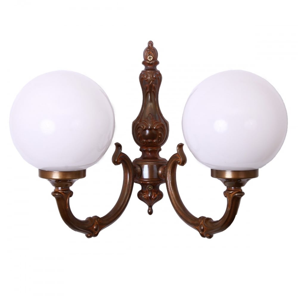 Antique Brass Dual Arm Wall Sconce with Glass Globes