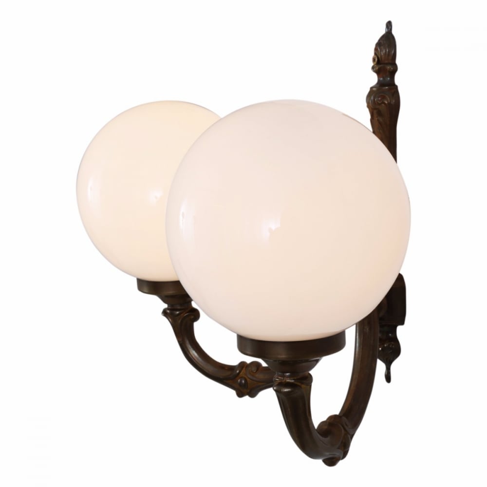 Antique Brass Dual Arm Wall Sconce with Glass Globes