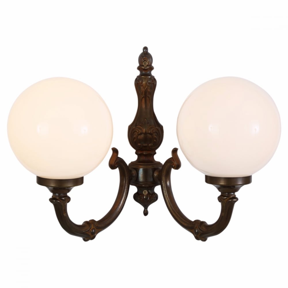 Antique Brass Dual Arm Wall Sconce with Glass Globes