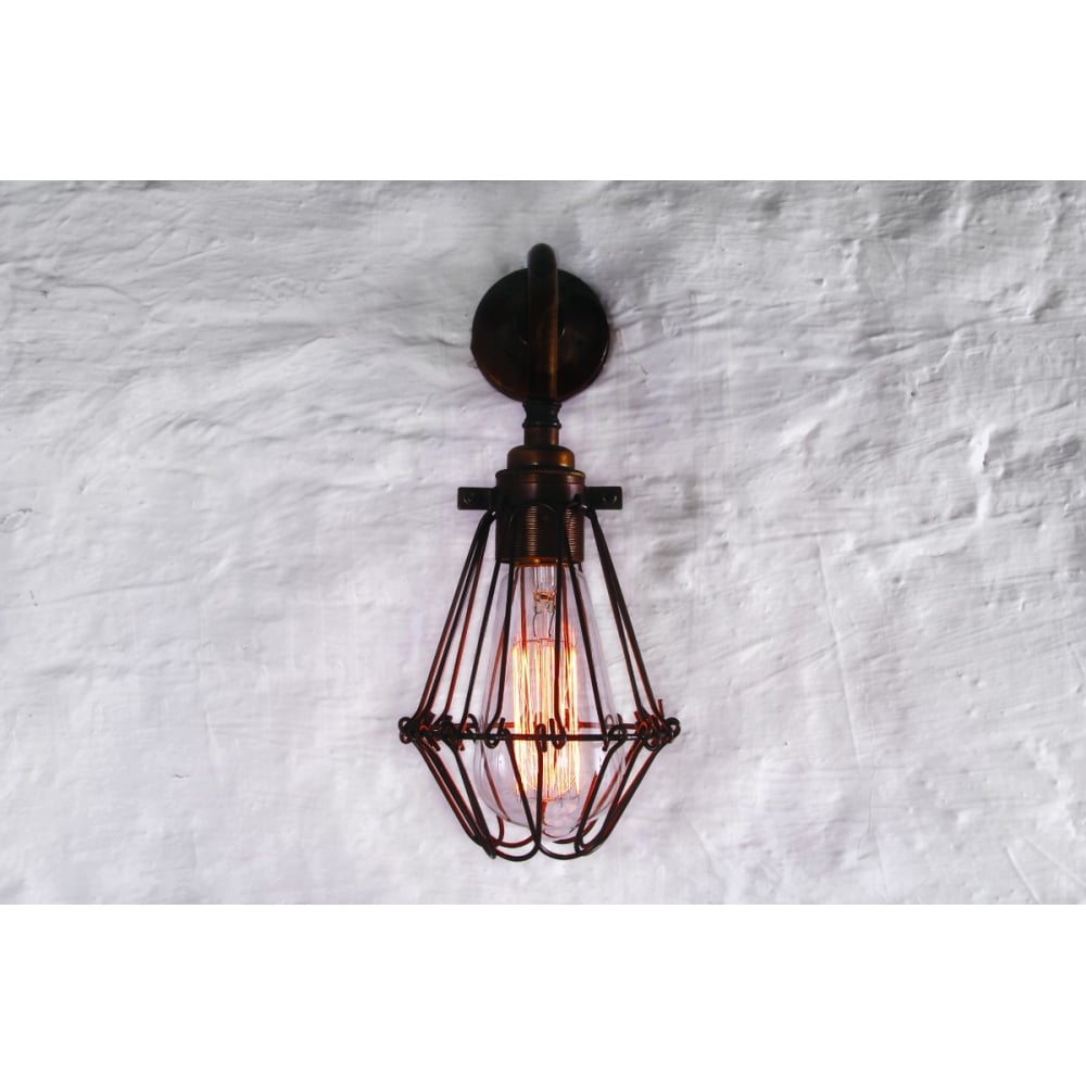 Vintage Industrial Wall Light with Brass Cage Design