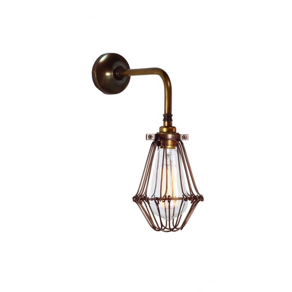 Vintage Industrial Wall Light with Brass Cage Design