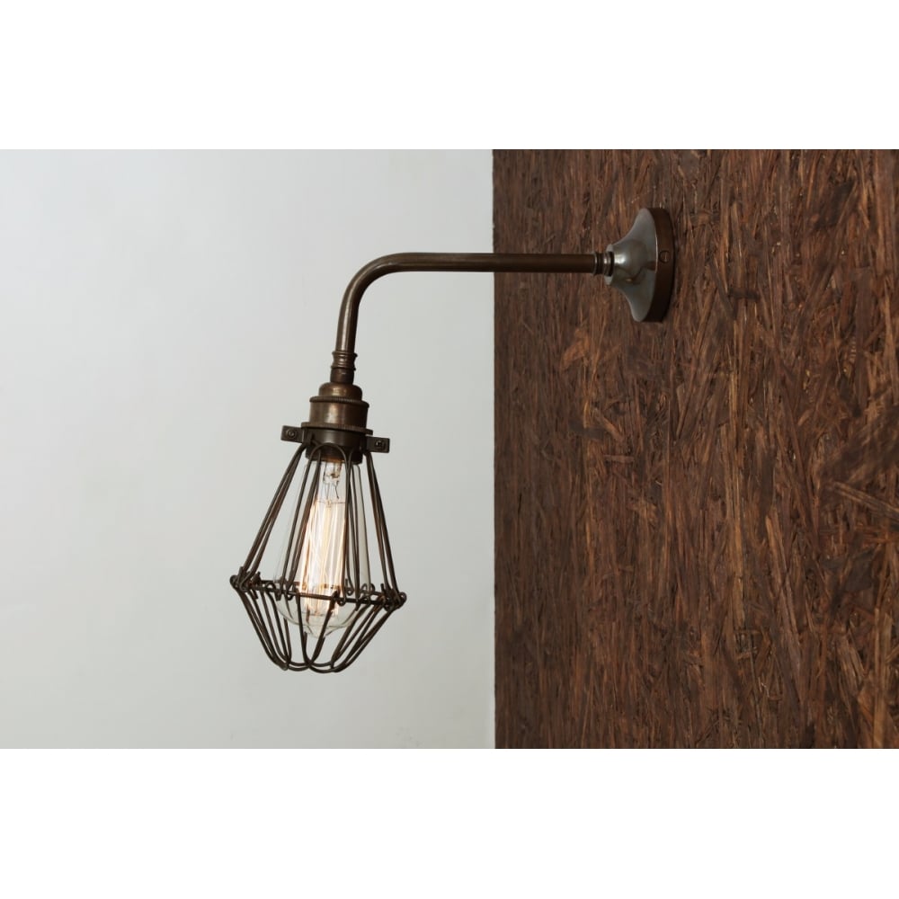 Vintage Industrial Wall Light with Brass Cage Design