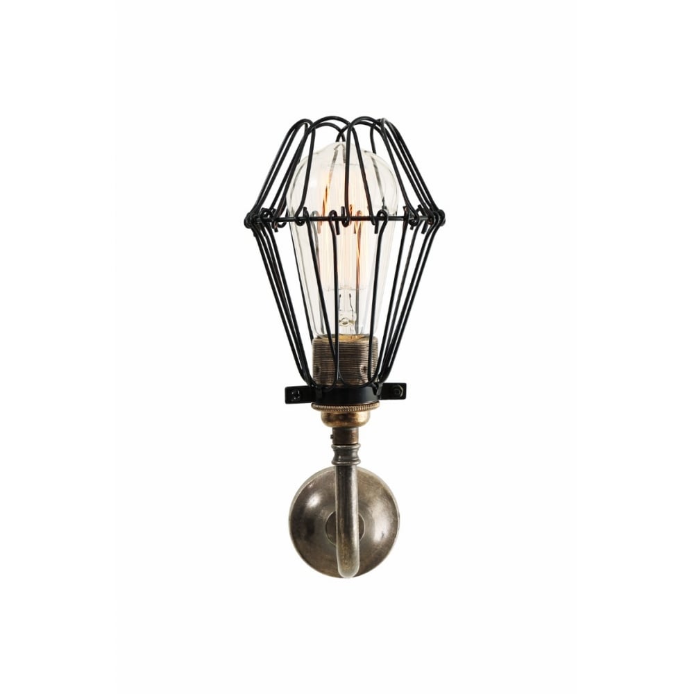 Vintage Industrial Wall Light with Brass Cage Design