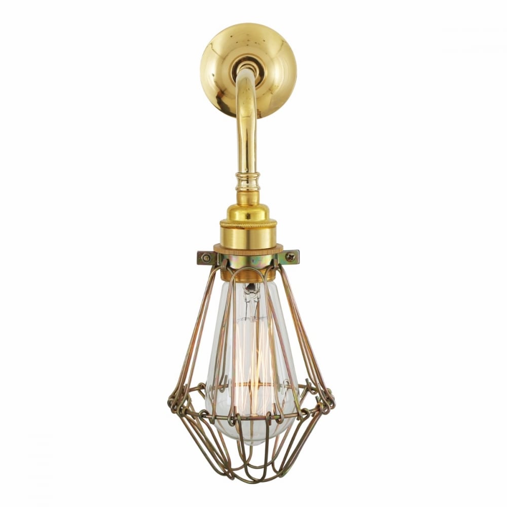 Vintage Industrial Wall Light with Brass Cage Design