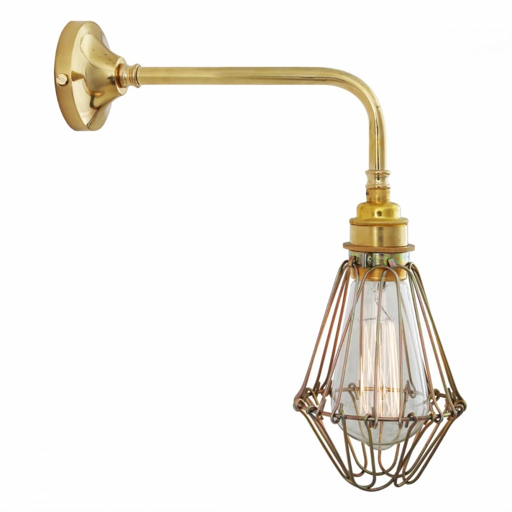 Vintage Industrial Wall Light with Brass Cage Design