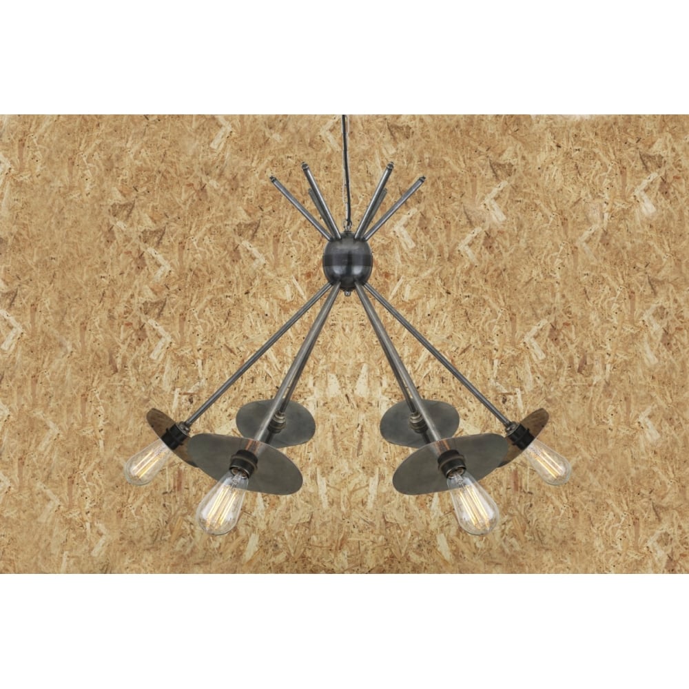 Vintage Nara Brass Ceiling Chandelier with 6 Industrial Rods