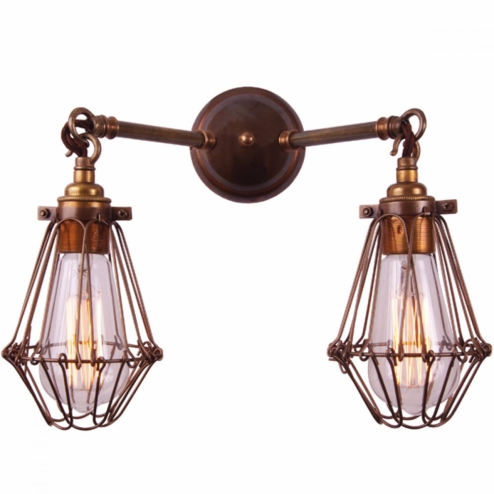 Rigo Vintage Double Cage Industrial Wall Sconce with Two Bulbs