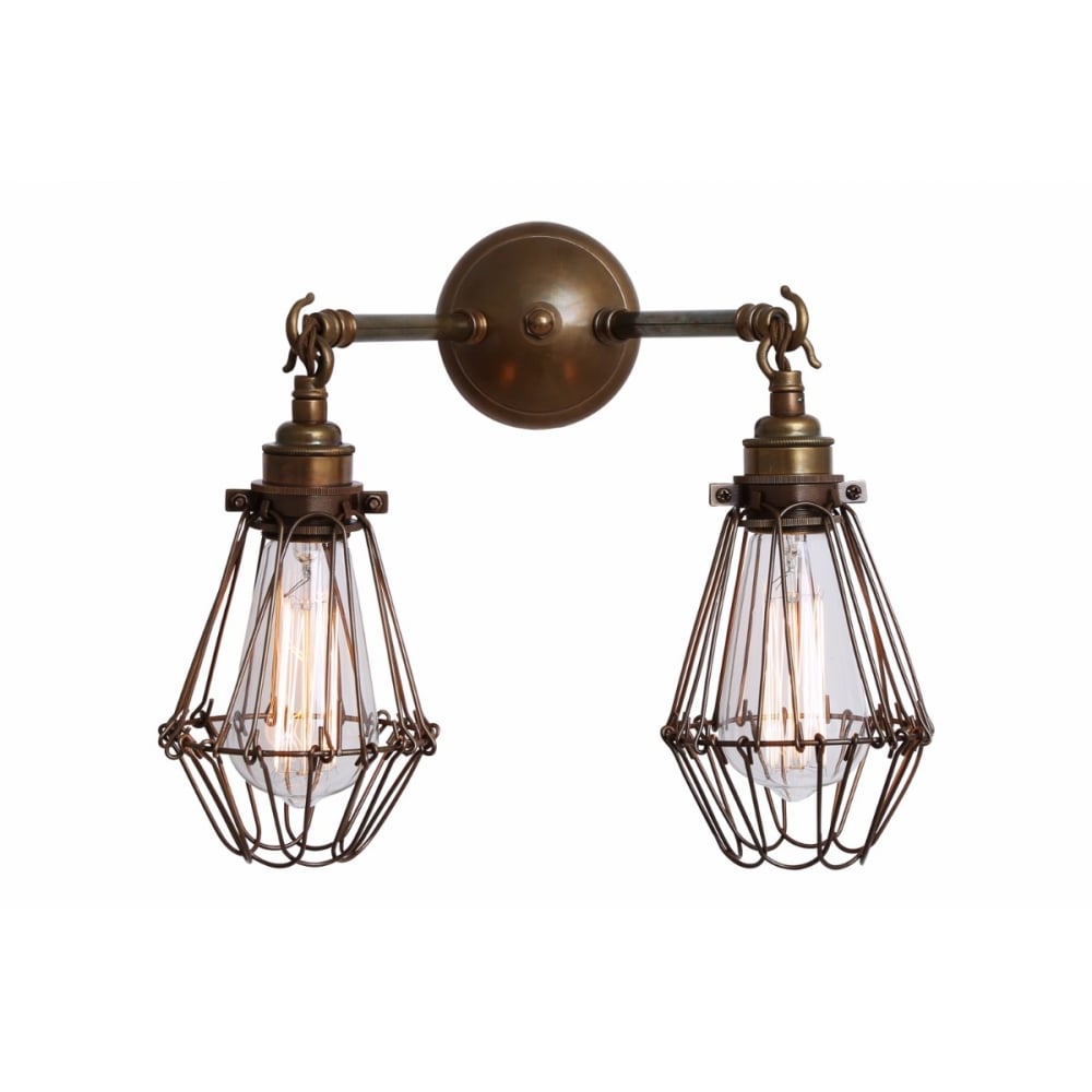 Rigo Vintage Double Cage Industrial Wall Sconce with Two Bulbs