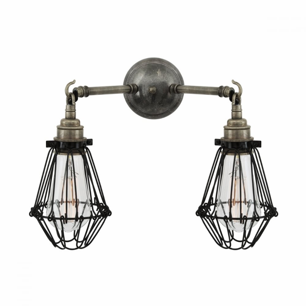 Rigo Vintage Double Cage Industrial Wall Sconce with Two Bulbs