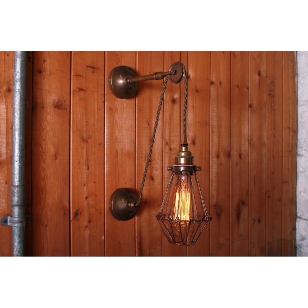 Vintage Industrial Apoch Cage Wall Sconce in Antique Brass