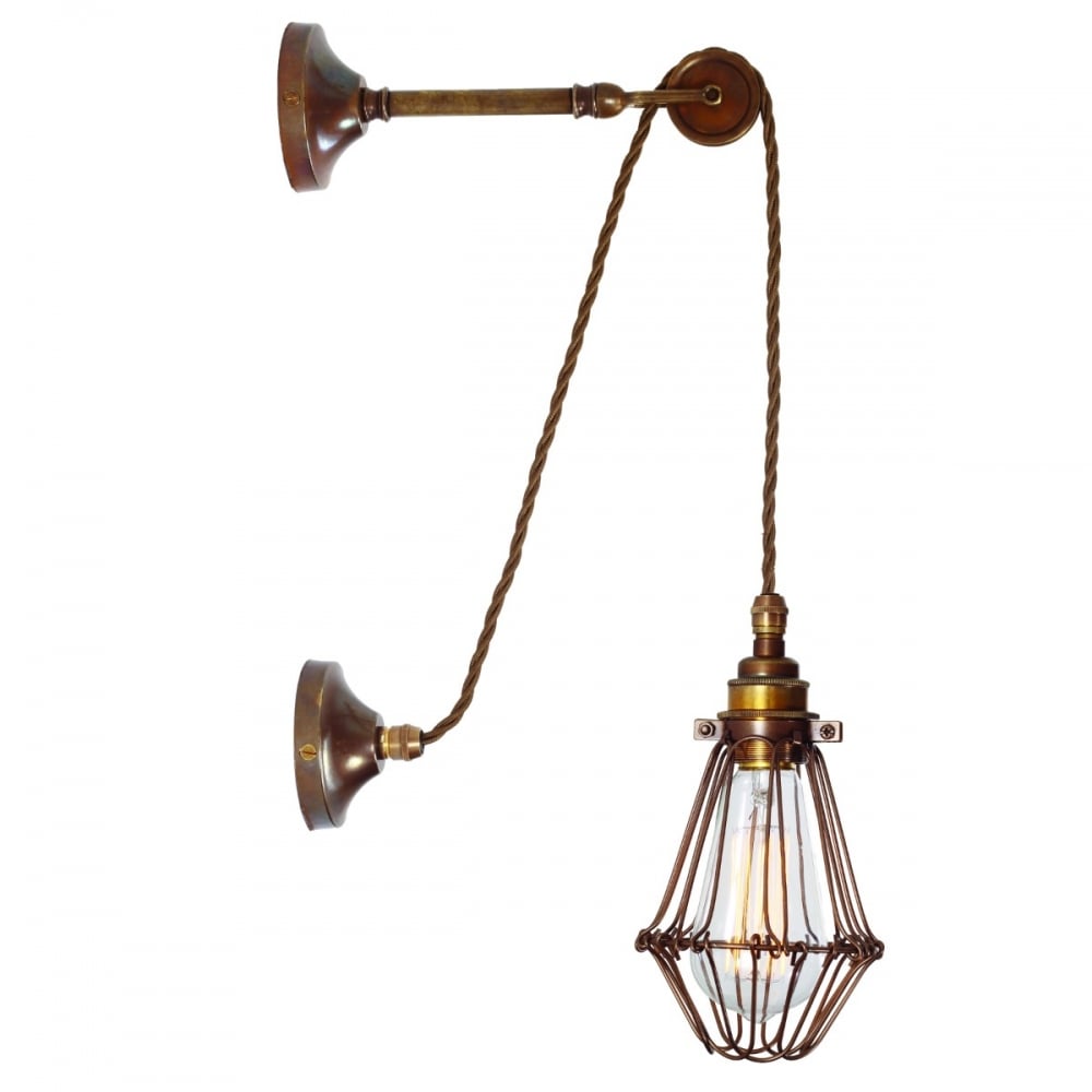 Vintage Industrial Apoch Cage Wall Sconce in Antique Brass