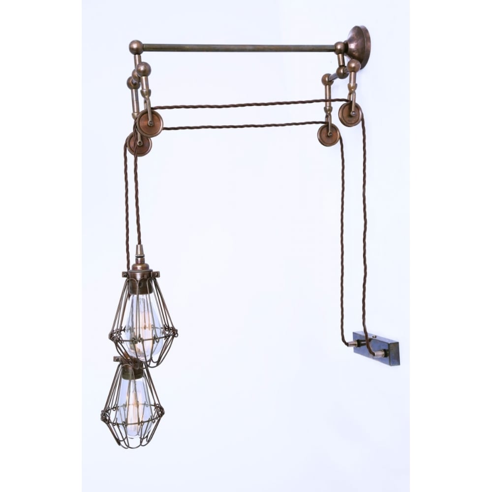 Industrial Elegance: Maxum Dual Cage Wall Light with Pulleys