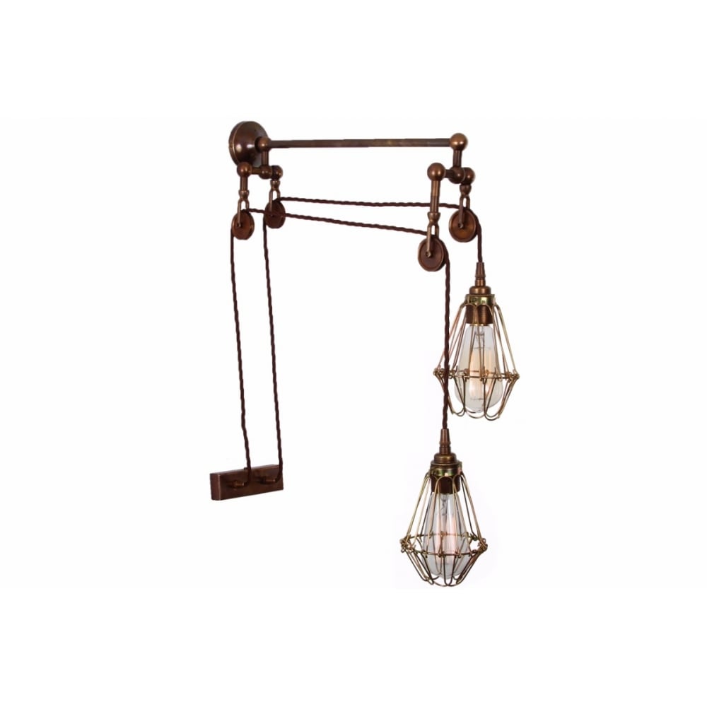 Industrial Elegance: Maxum Dual Cage Wall Light with Pulleys