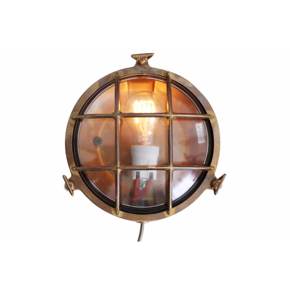 Nautical Round Bulkhead Wall Light in Brass and Glass