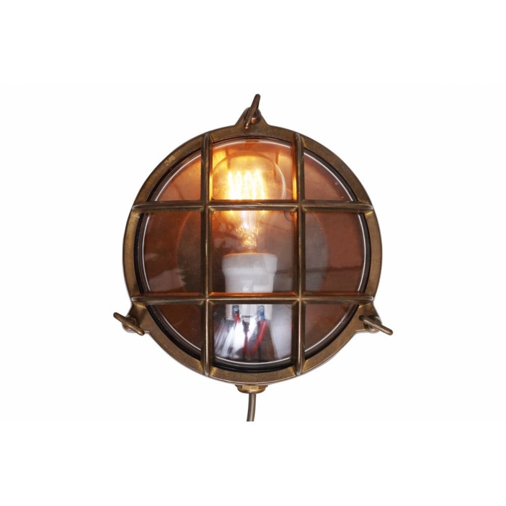 Nautical Round Bulkhead Wall Light in Brass and Glass