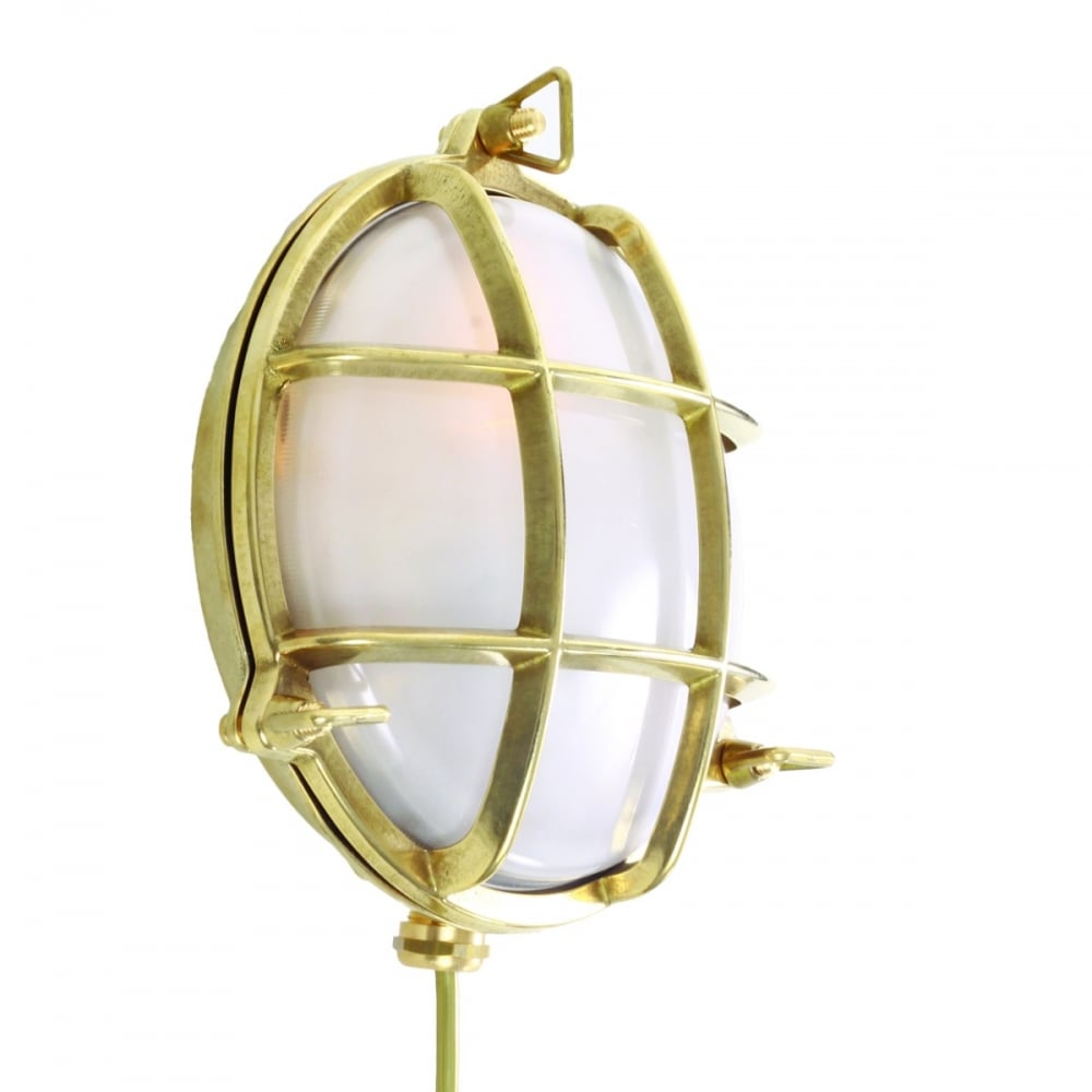 Nautical Round Bulkhead Wall Light in Brass and Glass