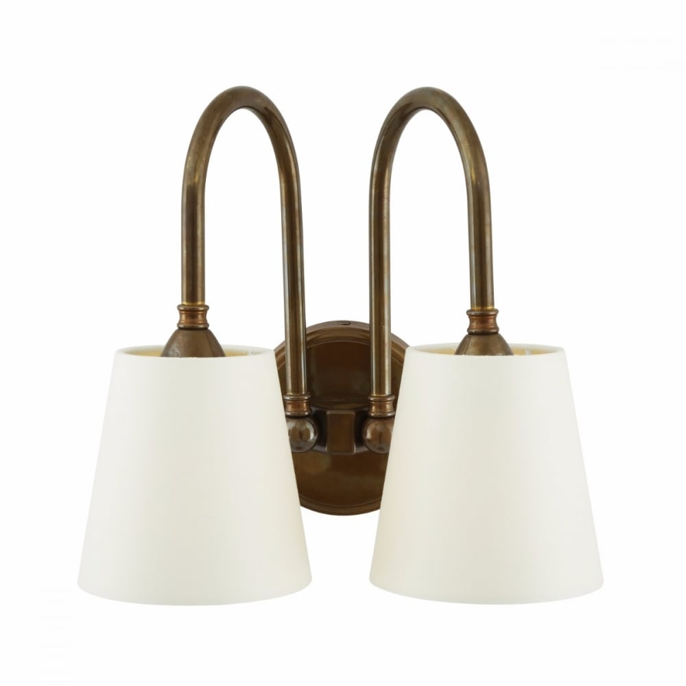 Uppsala Dual Arm Vintage Wall Sconce, Antique Brass Finish