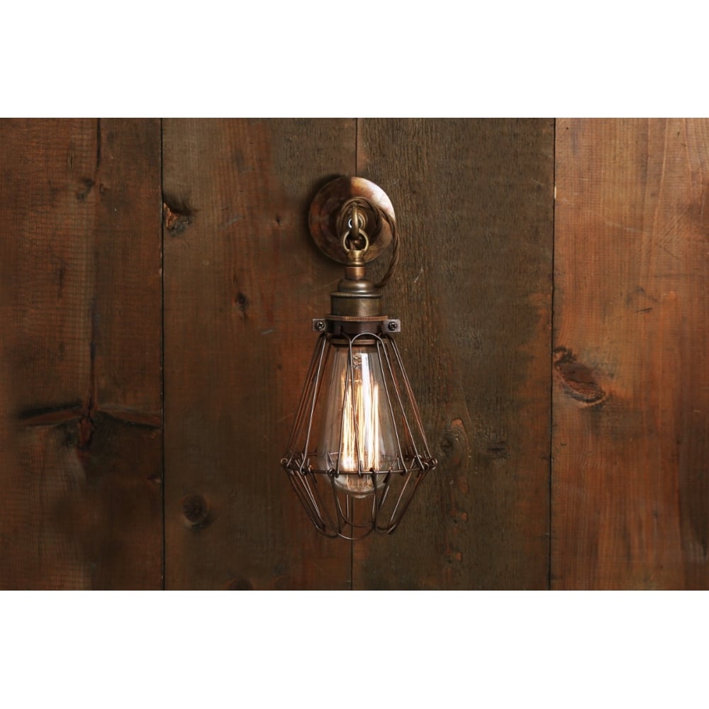 Antique Brass & Industrial Cage Wall Sconce