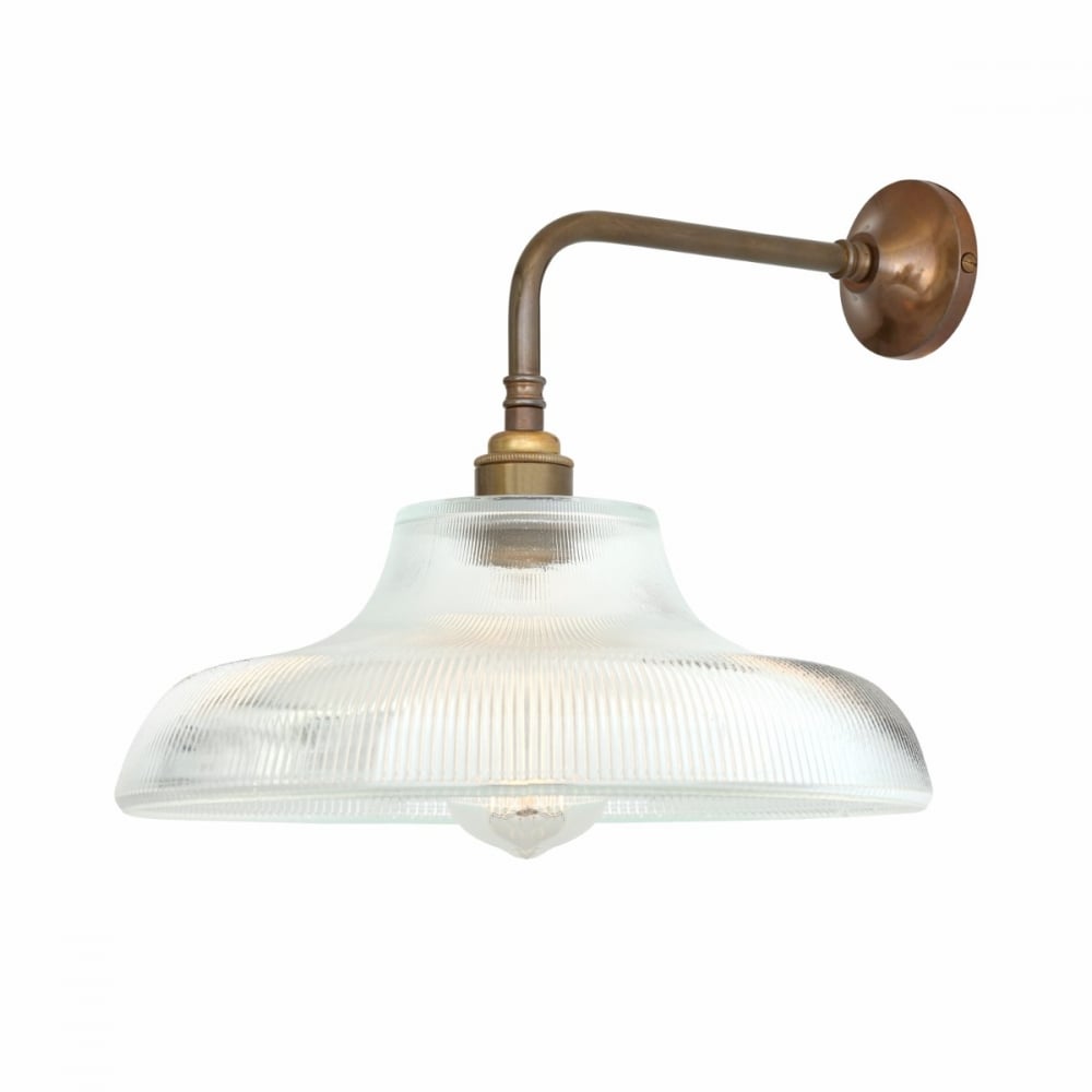 Antique Brass Mono Wall Light with Holophane Shade, 30cm