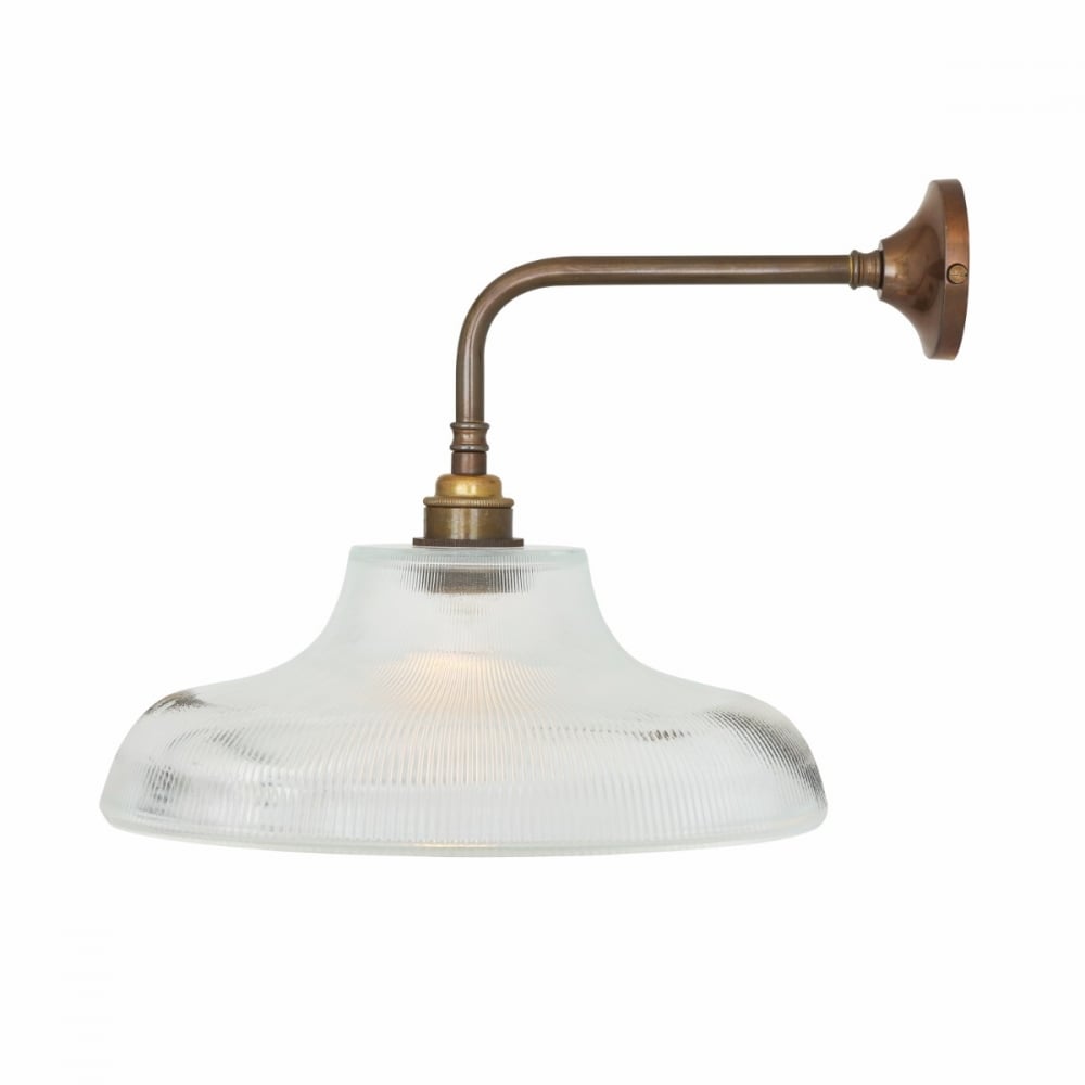 Antique Brass Mono Wall Light with Holophane Shade, 30cm