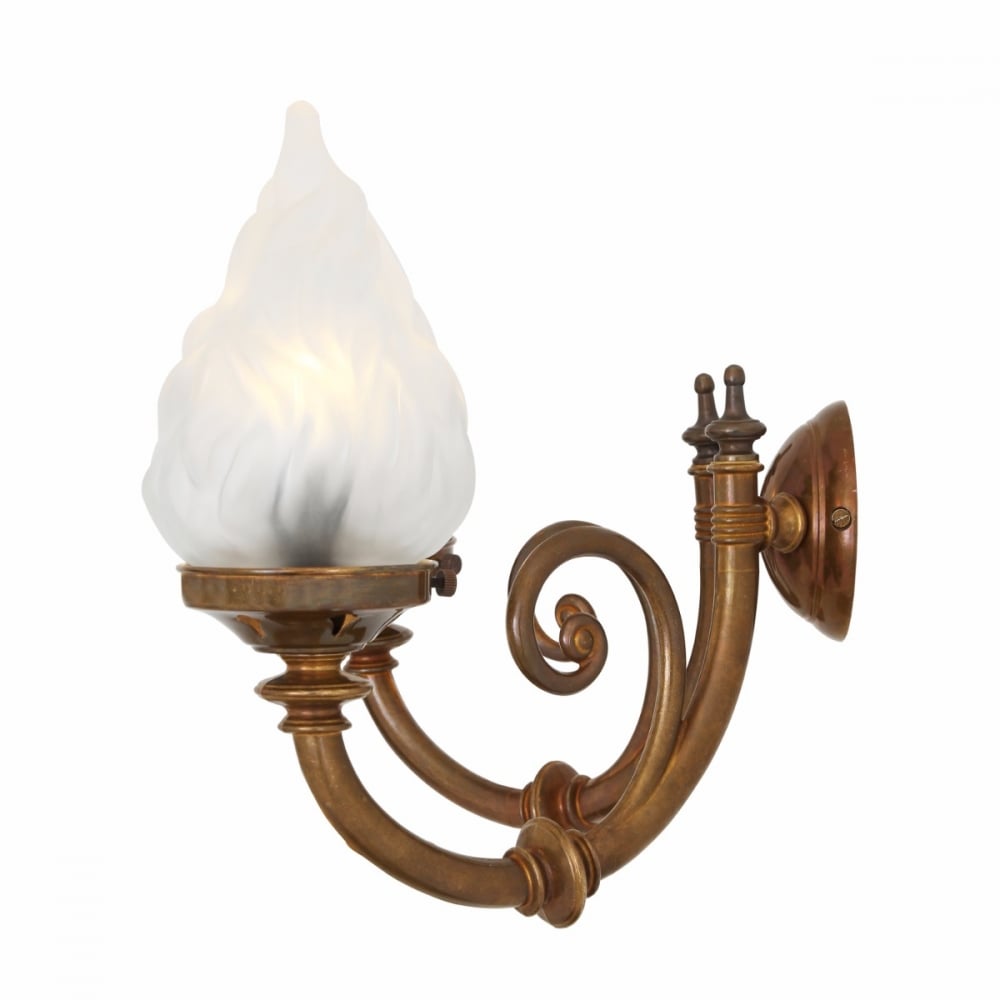 Darwin Antique Brass Double Arm Wall Sconce with Flame Glass Shades