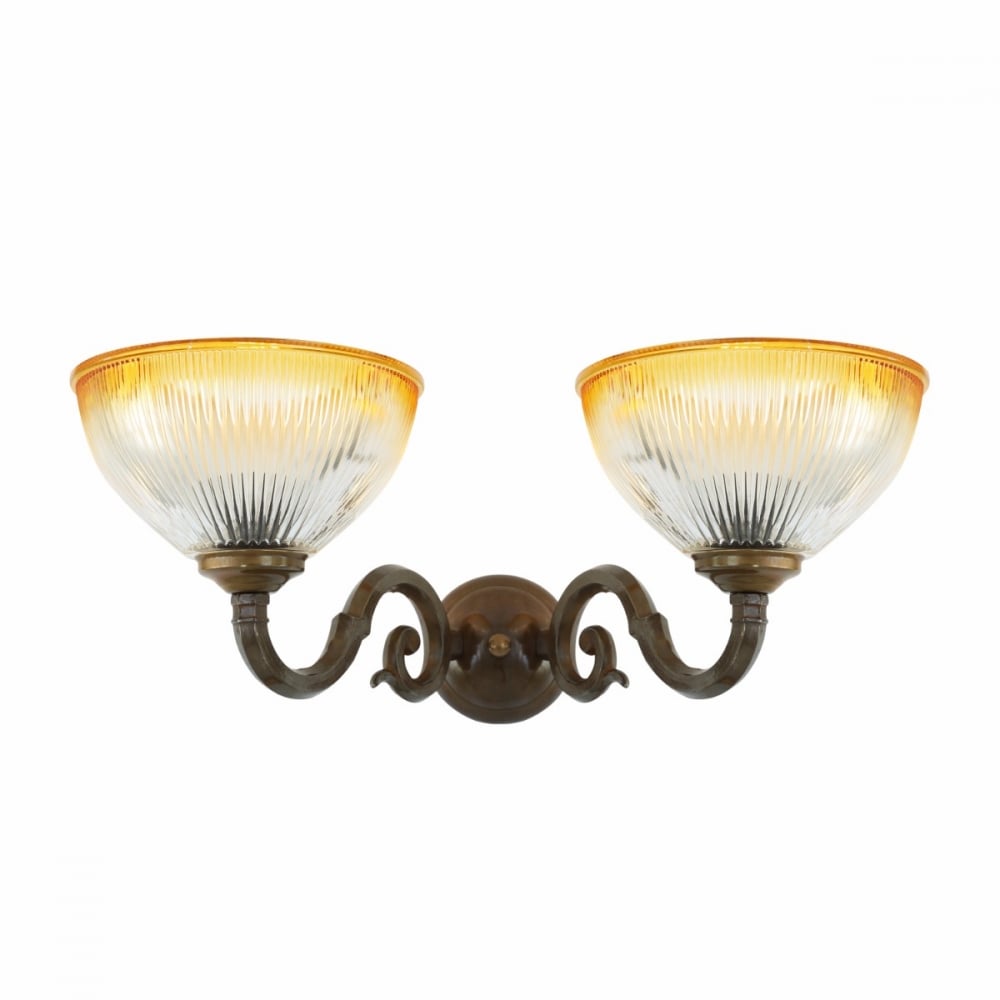 Tawau Antique Brass Double Amber Glass Wall Sconce