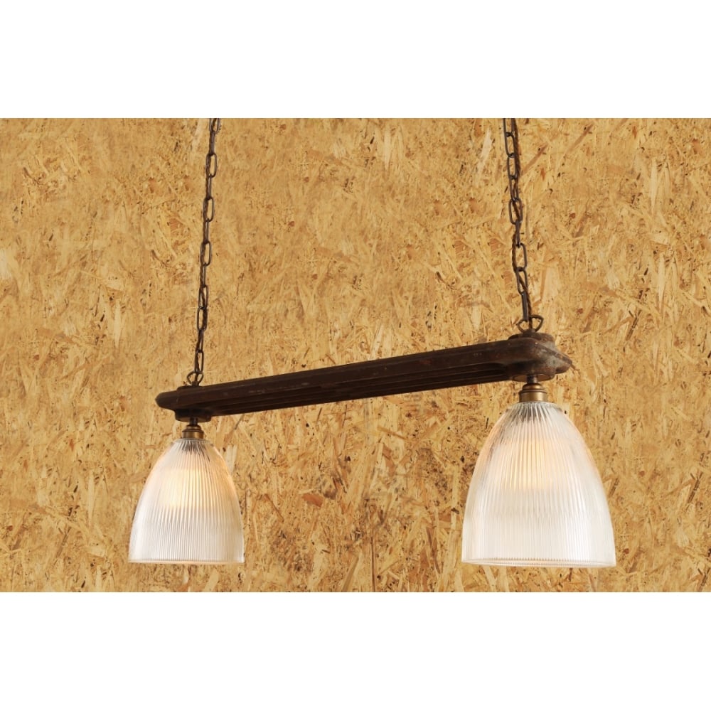 Double Rustic Radiator Style Glass Pendant Light Fixture
