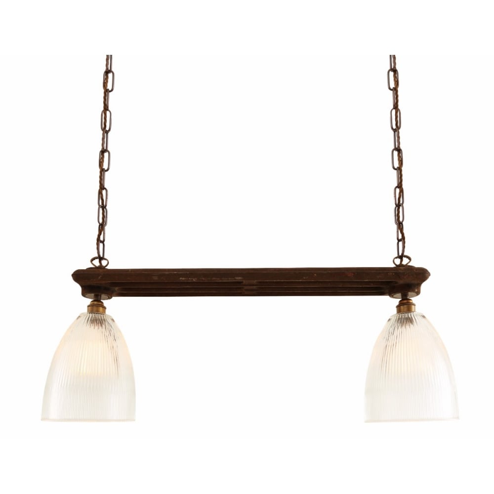 Double Rustic Radiator Style Glass Pendant Light Fixture