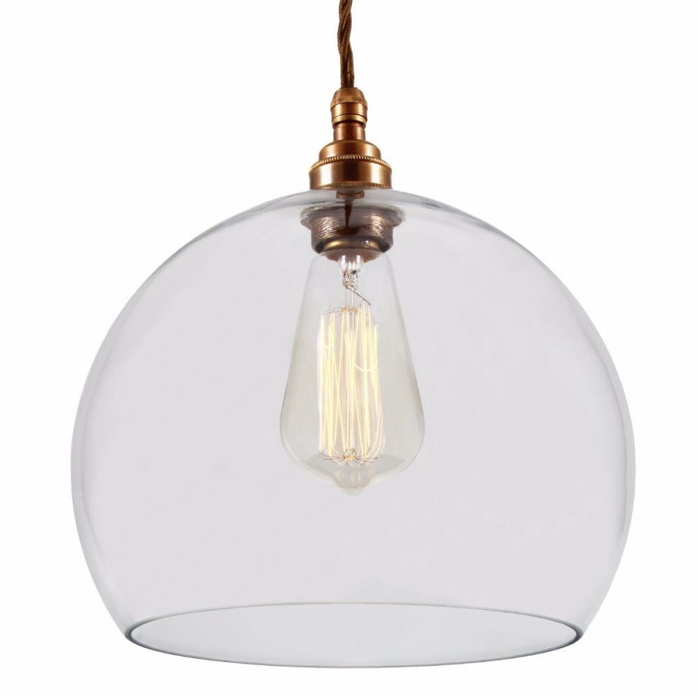 Vintage Brass & Glass Globe Pendant Light Fixture