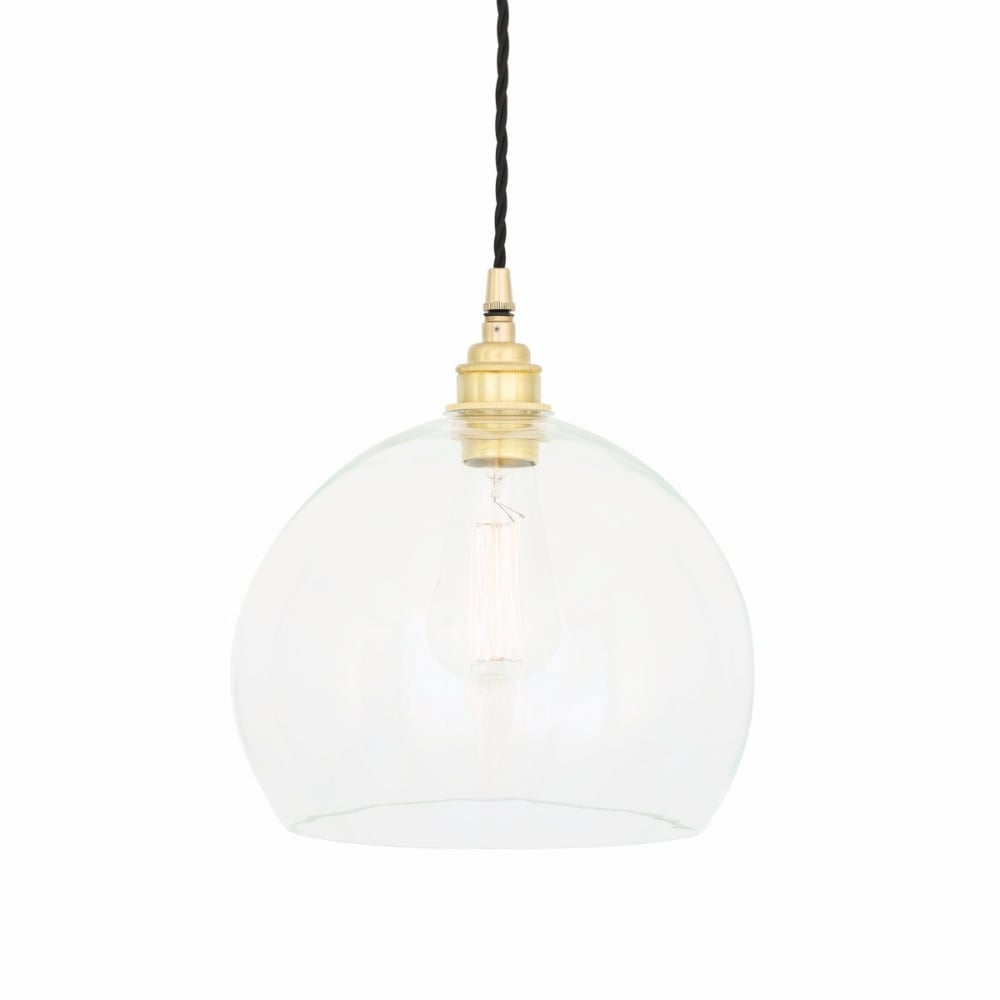 Vintage Brass & Glass Globe Pendant Light Fixture