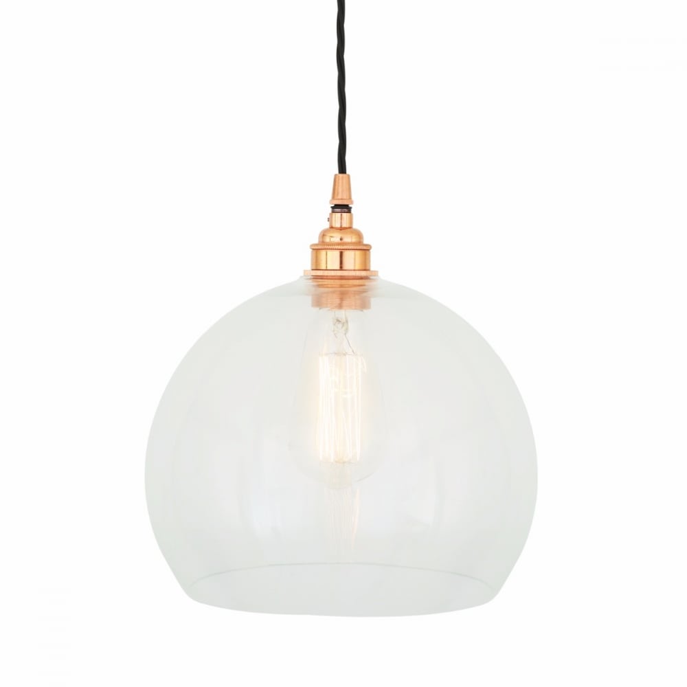 Vintage Brass & Glass Globe Pendant Light Fixture