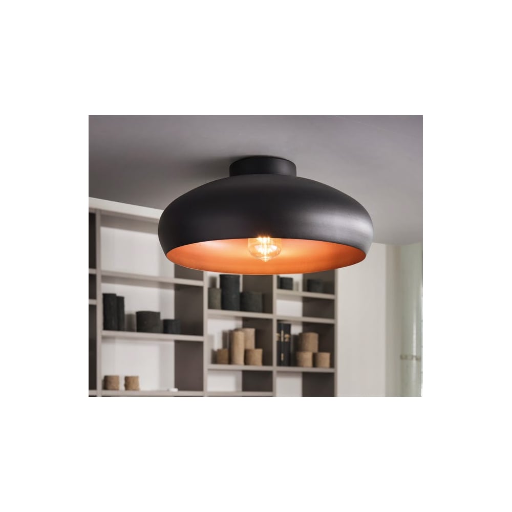 Elegant Black and Copper Open Bowl Ceiling Light