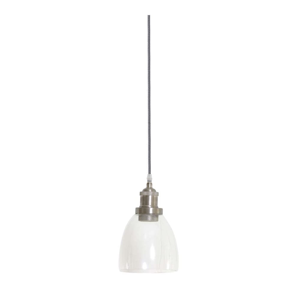 Elegant Glass and Nickel Satin Pendant Lamp - D15x20cm Ivette Design