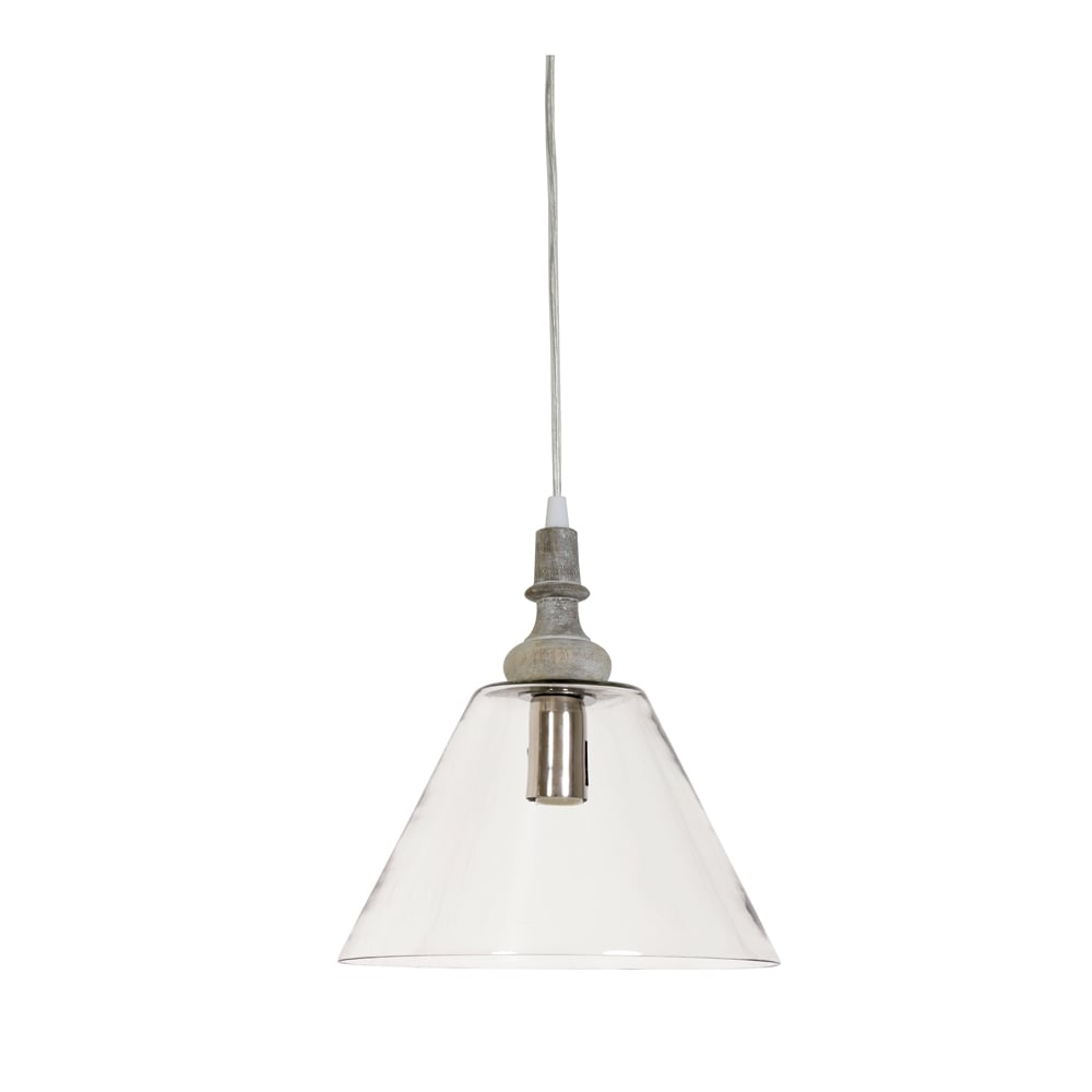 Glass Pendant Light with Wooden Accents, E14 Bulb, 24x25cm, Lyana Design