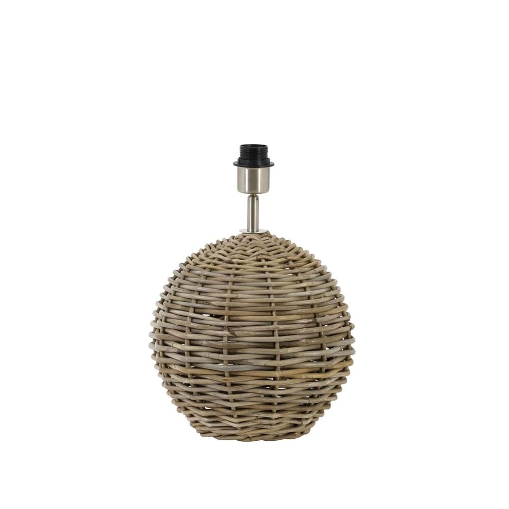 Elegant Grey Rattan Ball Lamp Base with Chrome Accents (Ø28x35cm) - PANTAR Collection