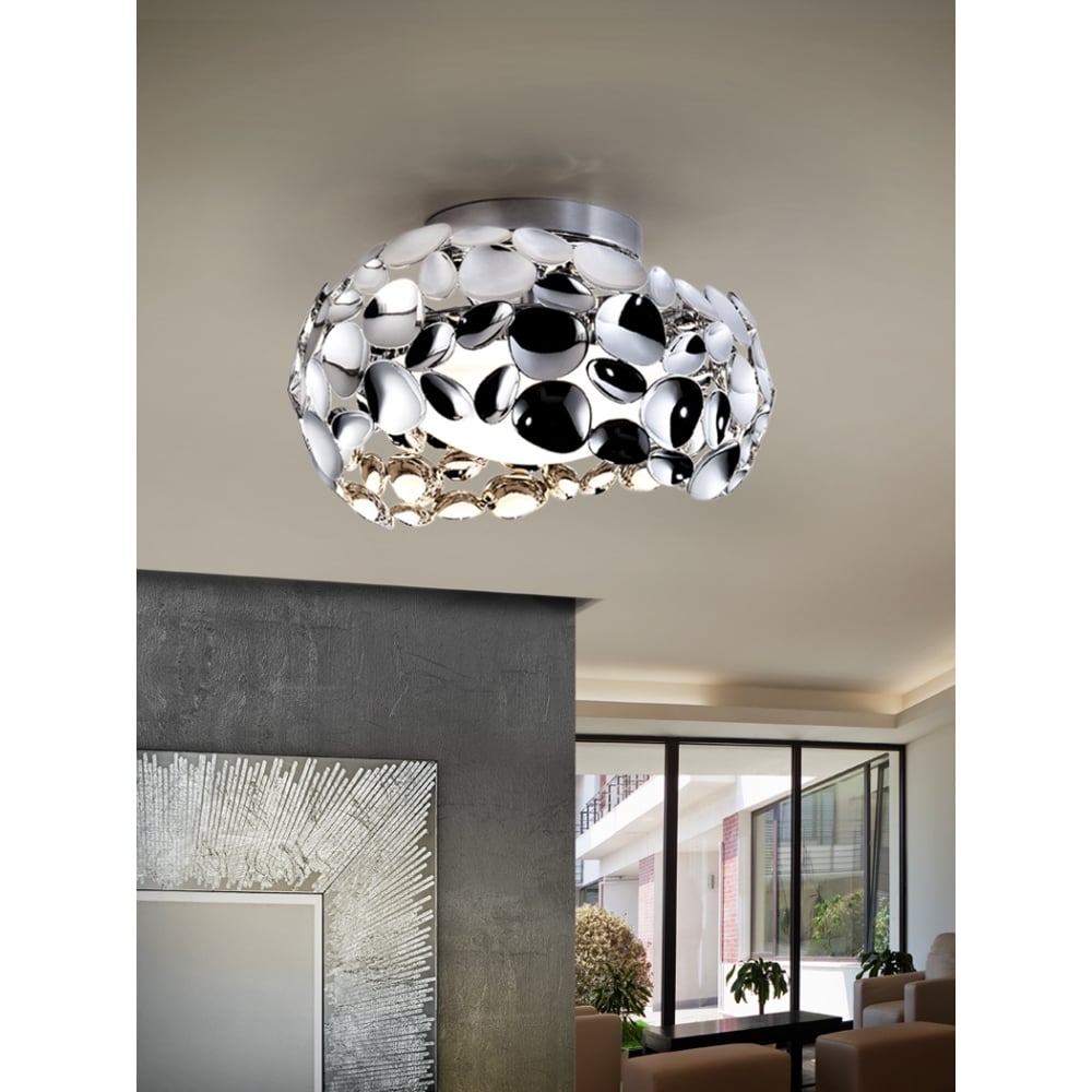 Narisa Trio Light Ceiling Fixture, Chrome and Opal