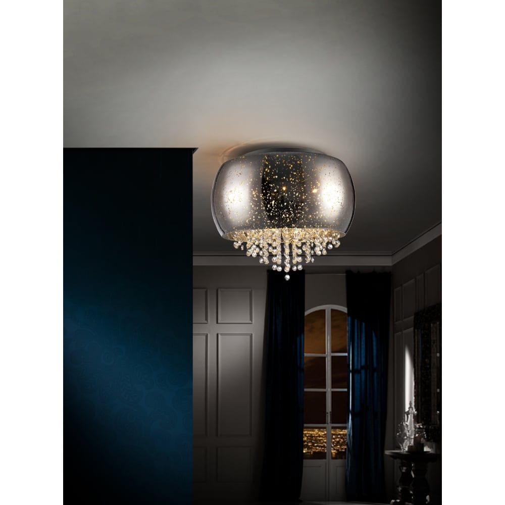 40cm Caelum Chrome Speckled Glass Ceiling Light with Crystal Detailing